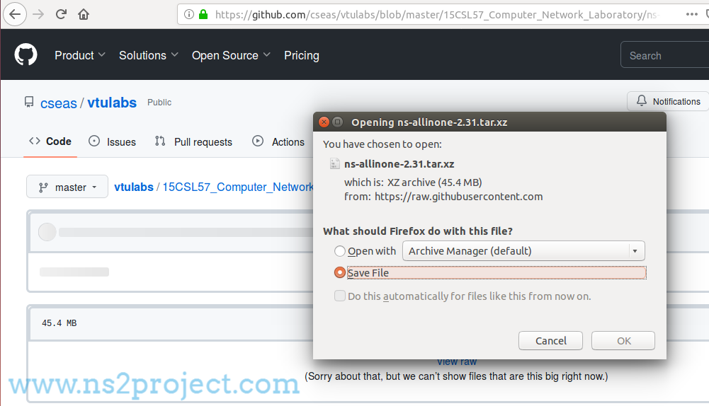 Link to Download Ns2 in Kali Linux