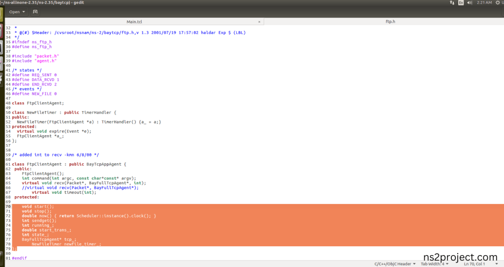Executing the Example Program for FTP Header