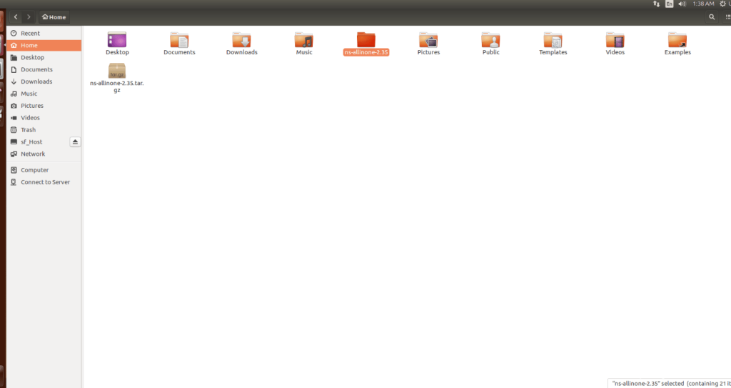 Extraction of the ns-allinone-2.35.tar.bz2 file