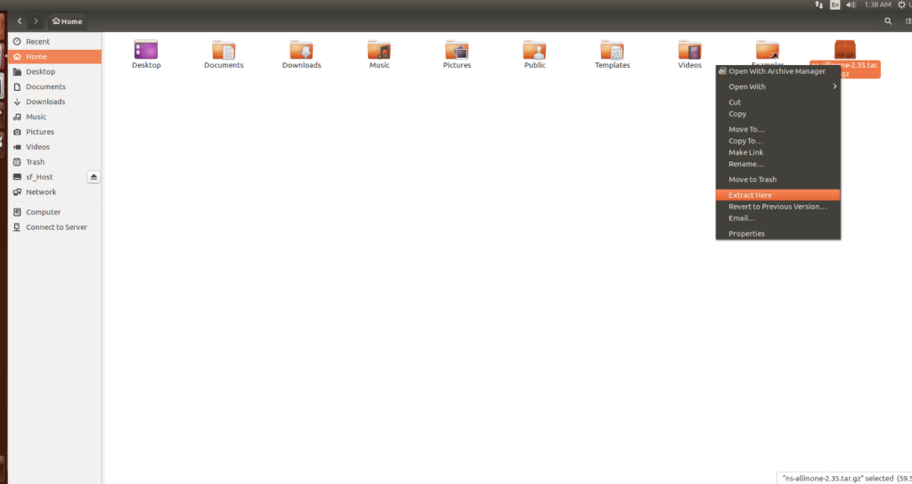 Extraction of the ns-allinone-2.35.tar.bz2 file