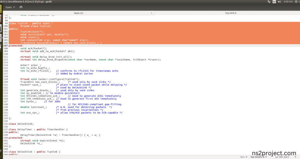 Importing Tcp-sink.h