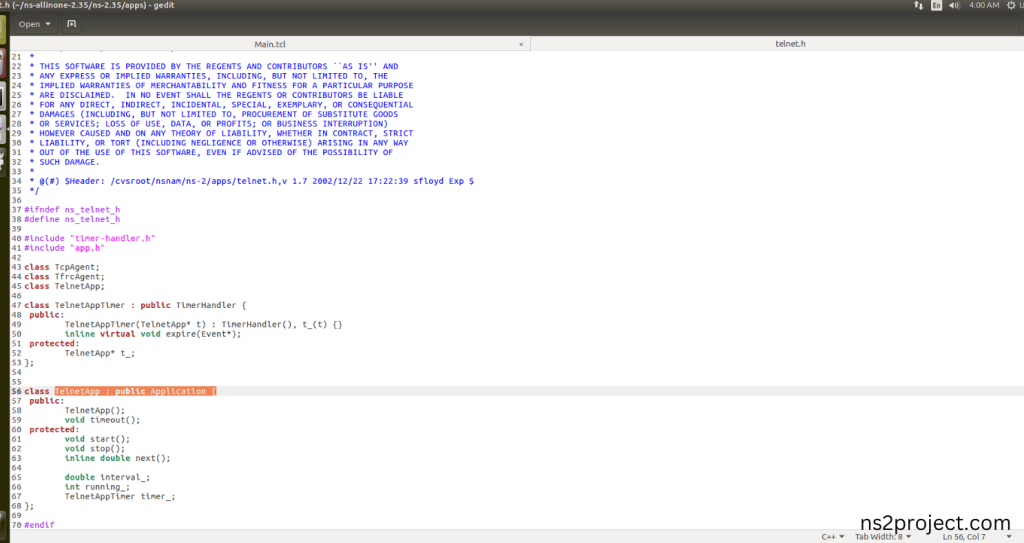 Importing Telnet.h
