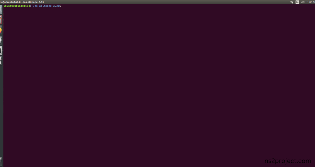 Launching the terminal in the ns-allinone-2.33 Folder