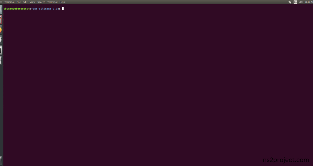 Launching the terminal in the ns-allinone-2.34 Folder