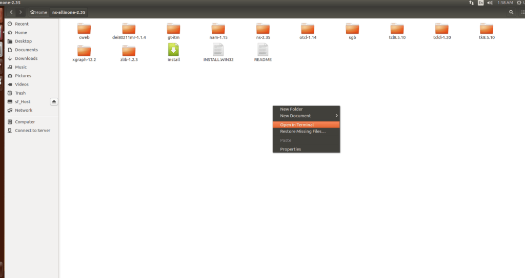 Launching the terminal in the ns-allinone-3.25 Folder