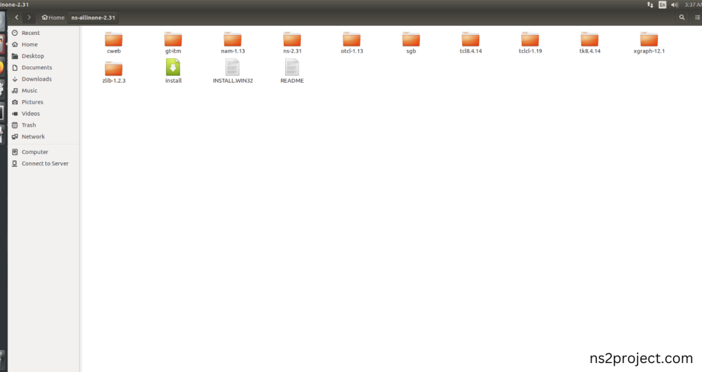 Locating the ns-allinone-2.31 Folder